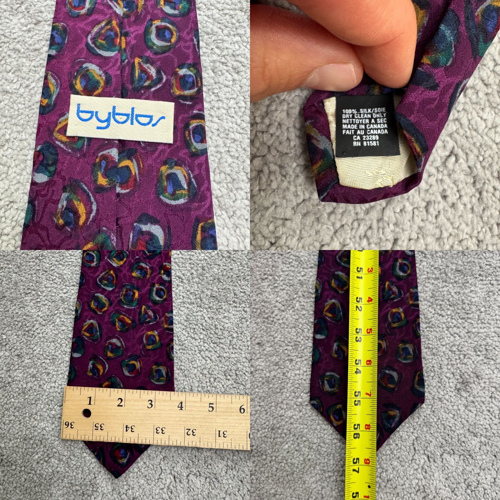 Byblos VINTAGE Byblos Tie Geometric 100% Silk Purple Mens One Size Classic Length 57"-60" Canada Mens Size ONE SIZE - 8 Thumbnail