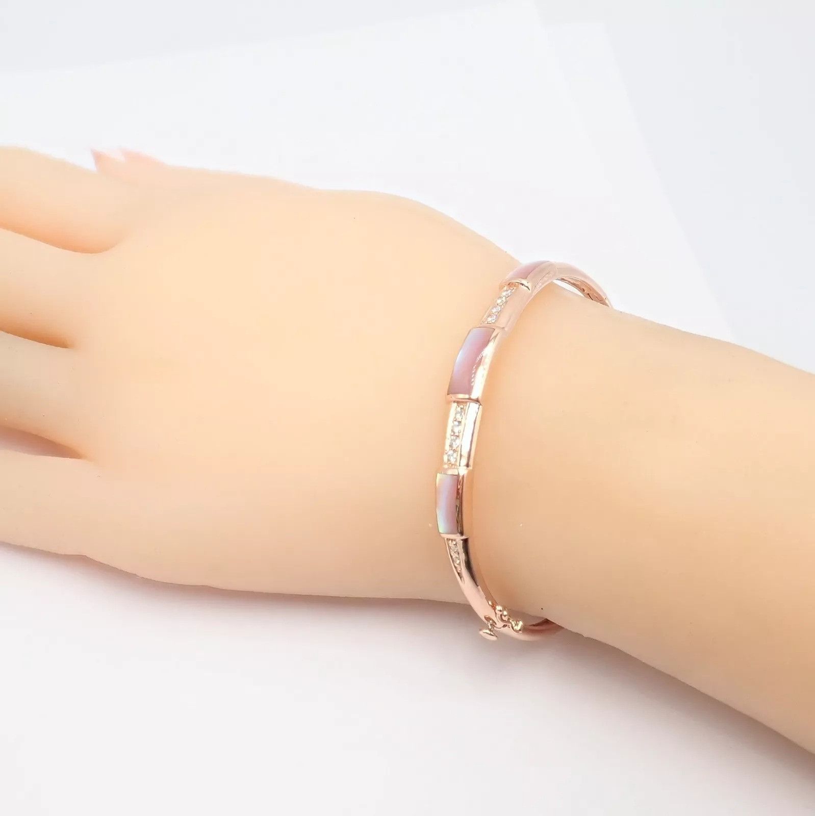 The Unbranded Brand Kabana 14k Rose Gold Diamond Mother of Pearl Bangle Bracelet Size ONE SIZE - 11 Thumbnail