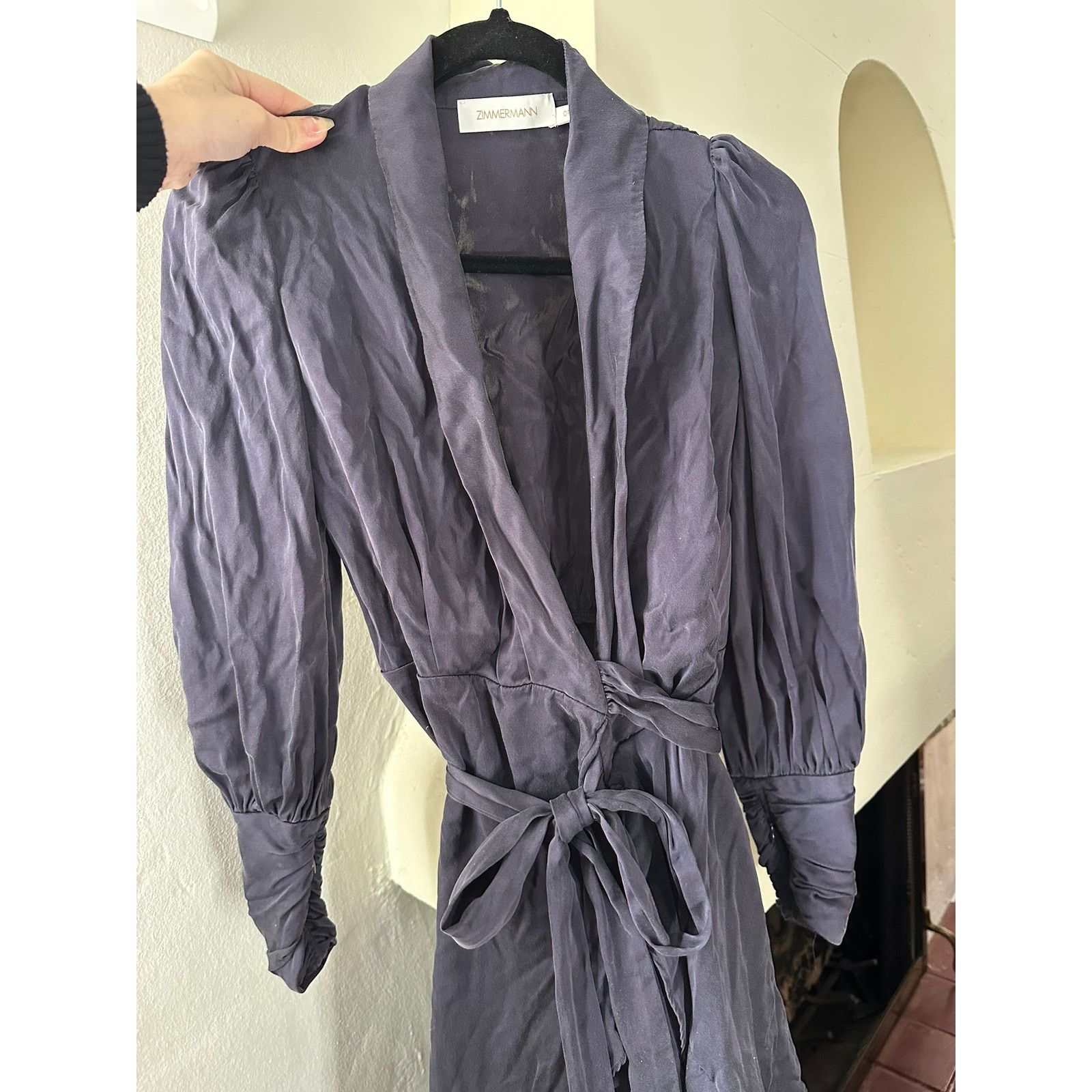 Zimmermann ZIMMERMANN Ruffled Asymmetric Silk-Satin Wrap Dress 0P Size XS / US 0-2 / IT 36-38 - 3 Thumbnail