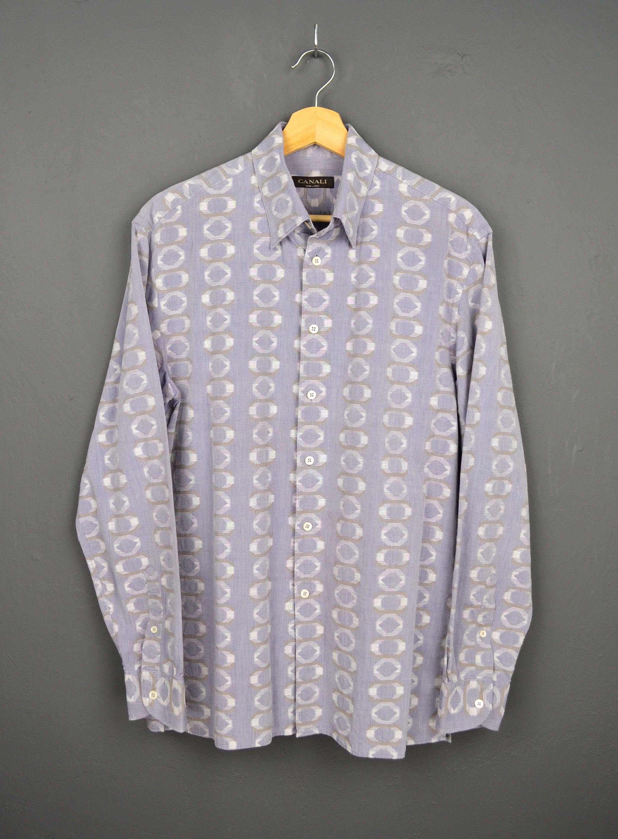 Canali Canali Shirt M Blue Gray Cotton Geometric Button Up Italy Size US M / EU 48-50 / 2 - 2 Thumbnail