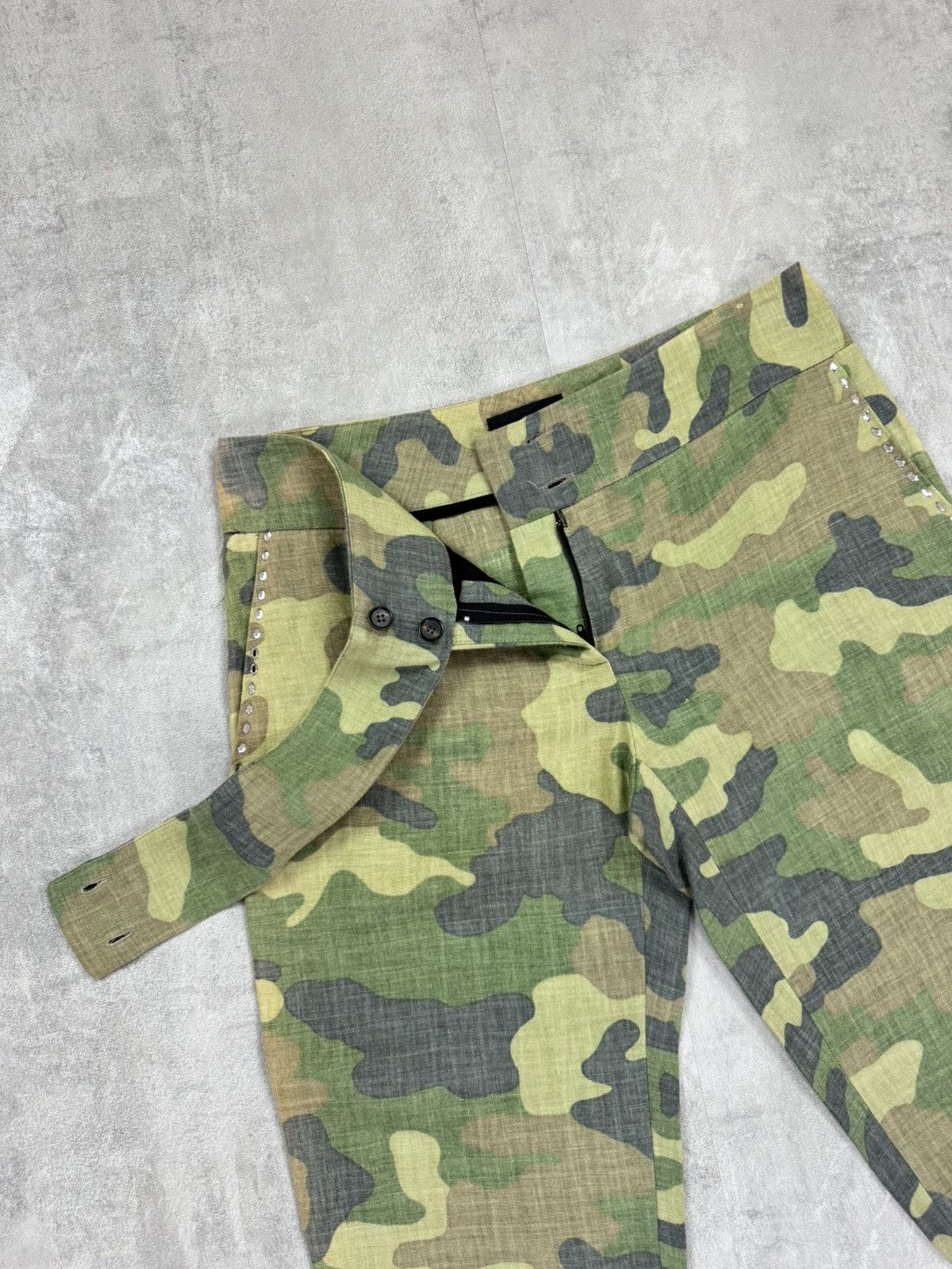 John Richmond John Richmond Linen Camouflage Pants Crystal Bootcut size 46 Size 32" / US 10 / IT 46 - 7 Thumbnail