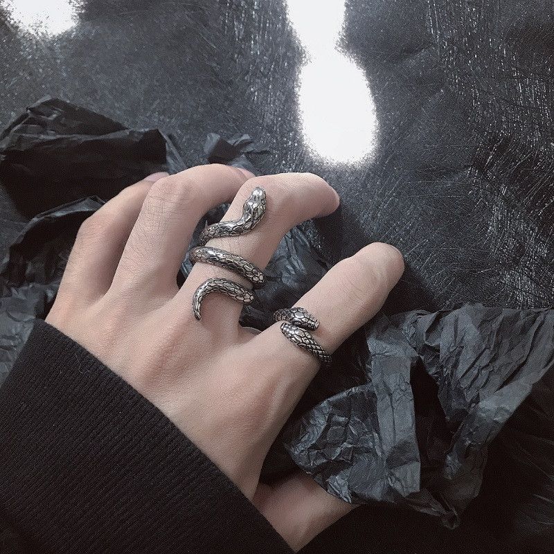 Jewelry Snake Punk Jewelry Rings Open Size Chrome Ring (Size 7-13) Size ONE SIZE - 1 Thumbnail