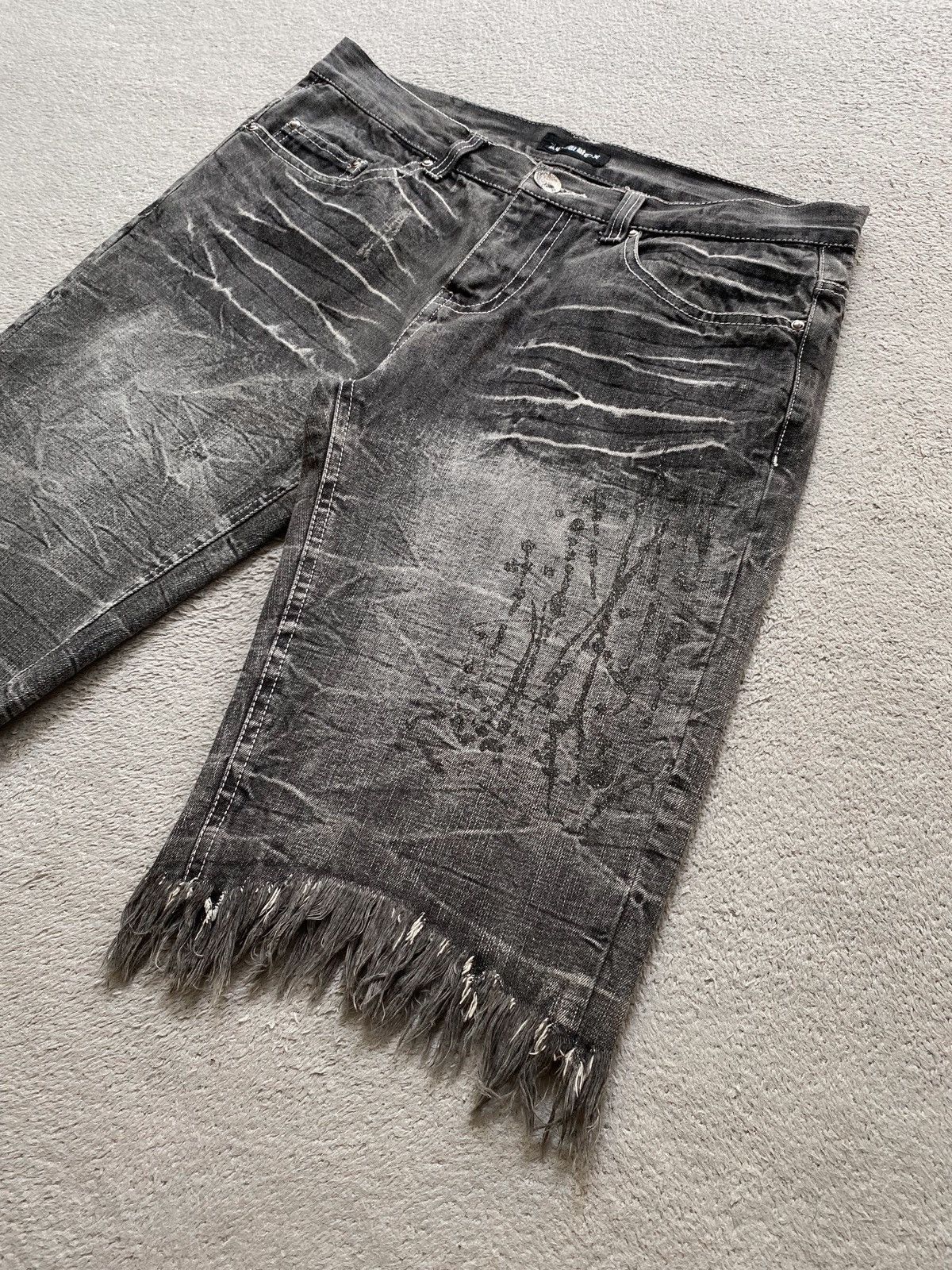14th Addiction × If Six Was Nine × Japanese Brand Lowbox Distressed Denim Shorts Size US 32 / EU 48 - 3 Thumbnail