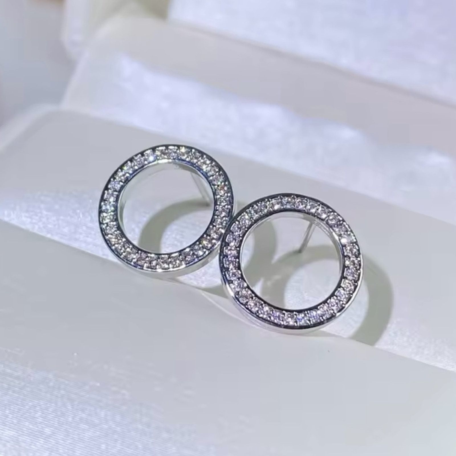 Other Circle Stud Earrings with Crystal Cubic Zirconia Minimalist Size ONE SIZE - 3 Thumbnail