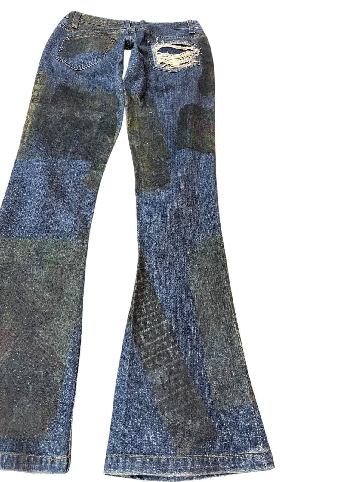 5351 POUR LES HOMMES Vintage 5351 Pour Les Homme Flare Waxed Printed Work Denim Size US 29 - 10 Thumbnail