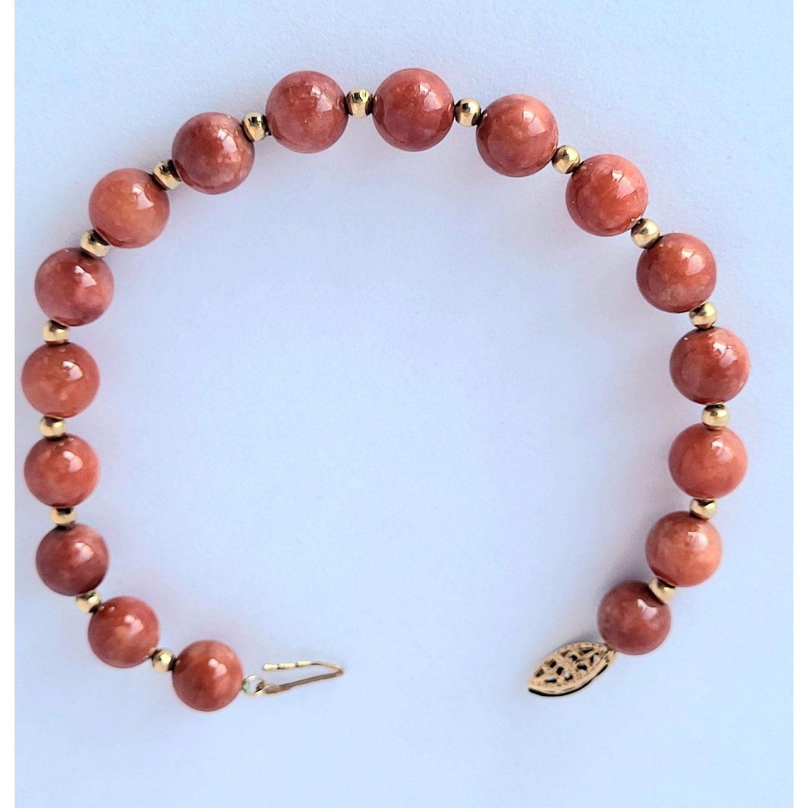 Other 14K Vintage Red Jade Jadeite + Gold Bead Bracelet FREE SHIP Size ONE SIZE - 4 Thumbnail