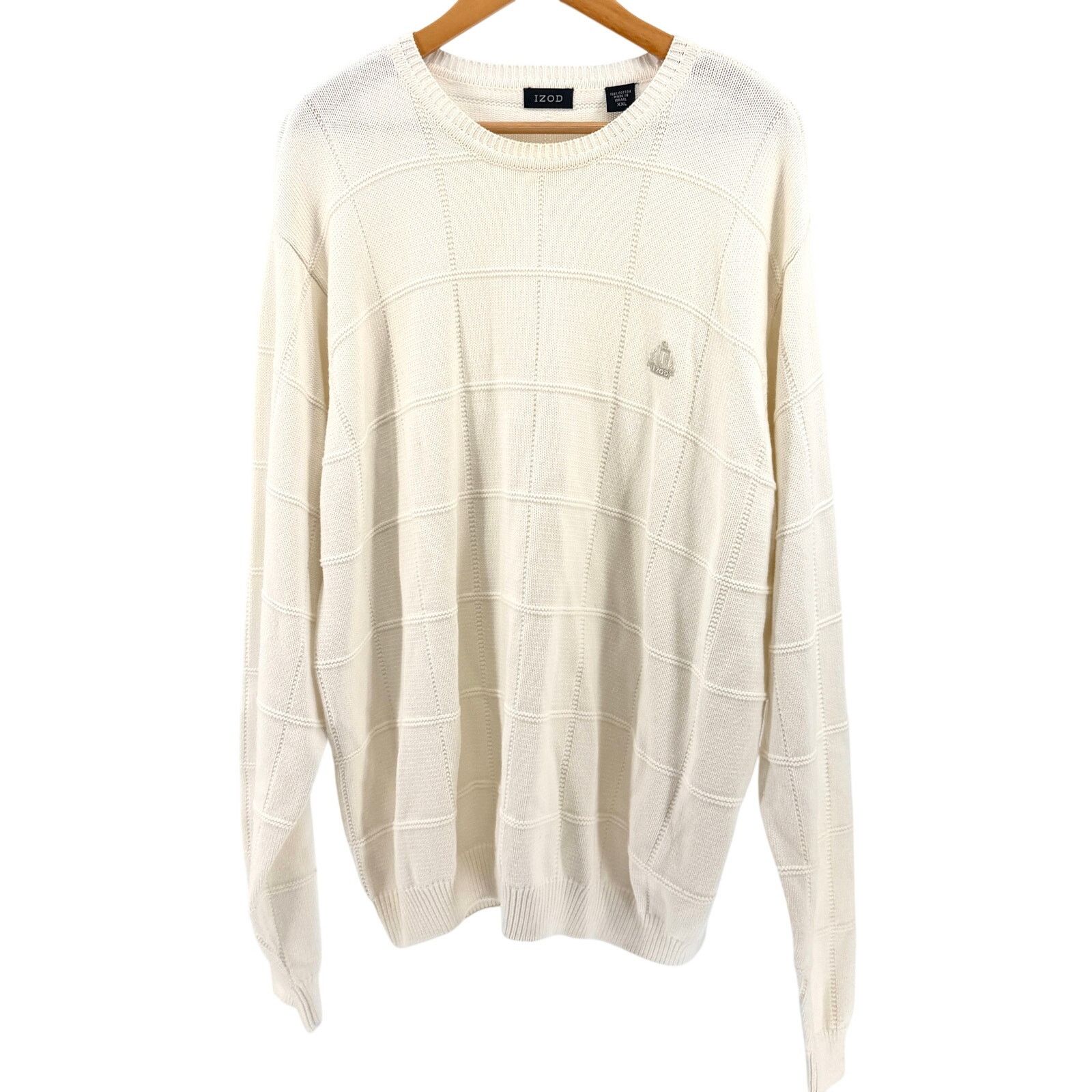Izod Vintage 90s White 100% Cotton Grid Knit Crewneck Sweater Size US XXL / EU 58 / 5 - 1 Thumbnail