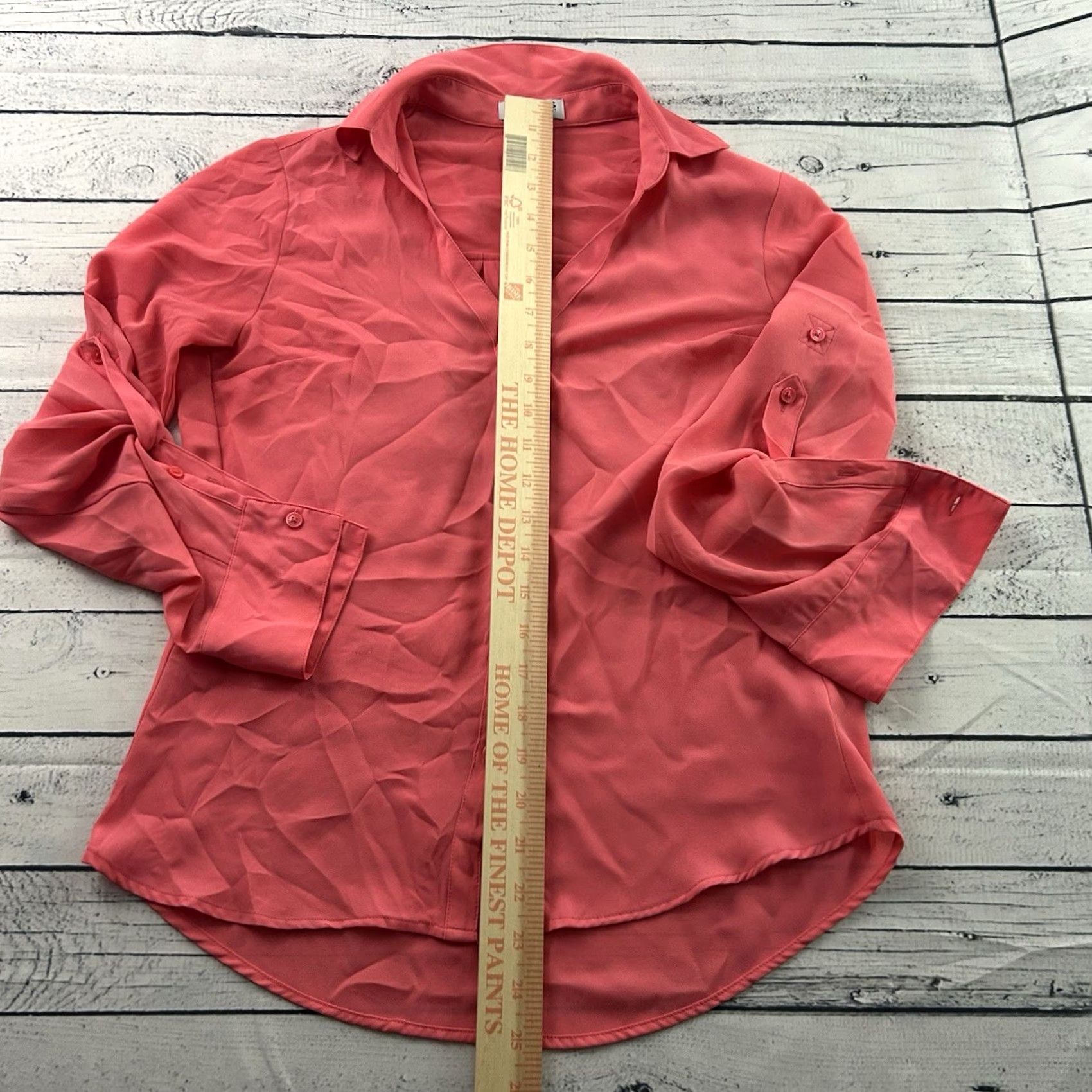 Express Express Portofino Long Sleeve Button-Up Top XS Salmon Pink Womens Slim Fit Shirt Size XS / US 0-2 / IT 36-38 - 3 Thumbnail