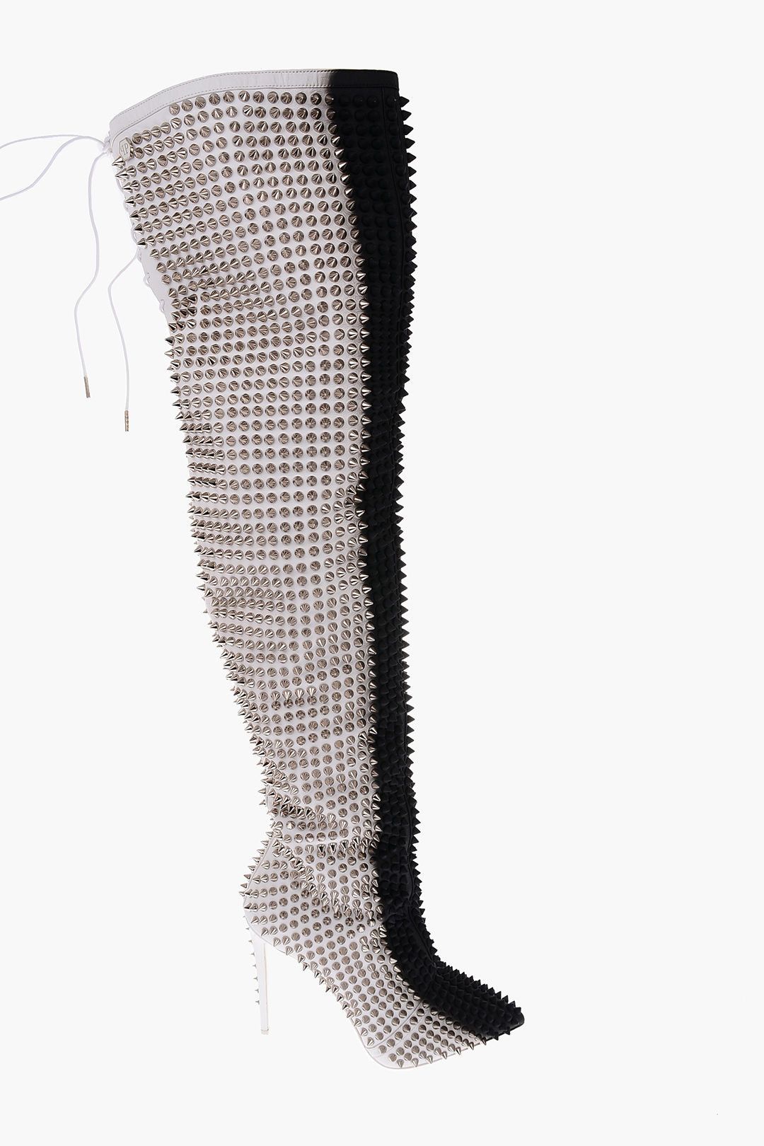 Philipp Plein og1mm0824 Leather Studded Over Knee Boots in Black & White Size US 7 / IT 37 - 1 Thumbnail