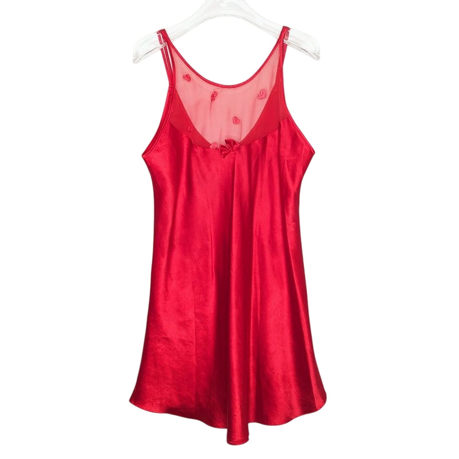 Vintage Vintage 90's Red Embroidered Heart Pattern Semi Sheer Dress Size M / US 6-8 / IT 42-44 - 1 Thumbnail