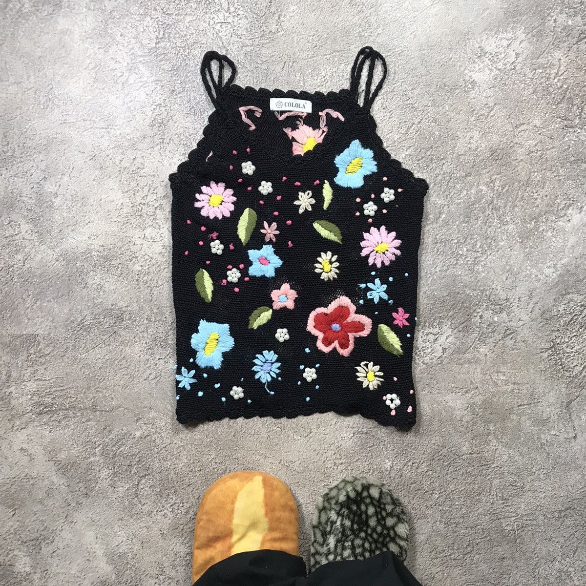 Vintage Vintage Y2K Floral Embroidered Mesh Tank Top Rave Indie S Size S / US 4 / IT 40 - 1 Thumbnail