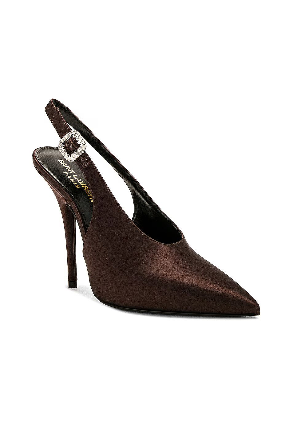 Saint Laurent Paris o1s1wg111024 Yasmeen Slingback Pumps Crepe Satin in T. Moro Size US 9.5 / IT 39.5 - 2 Thumbnail