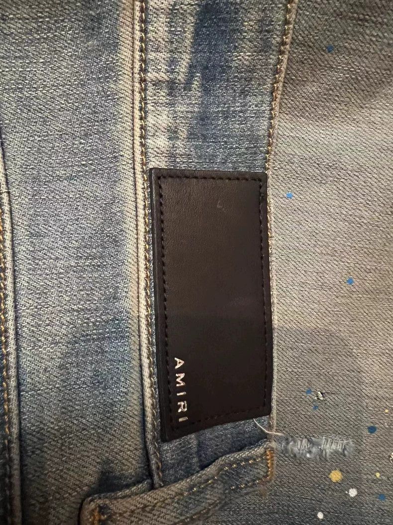 Amiri Amiri ink splatter diamond studded single blue jeans Size US 32 / EU 48 - 3 Thumbnail