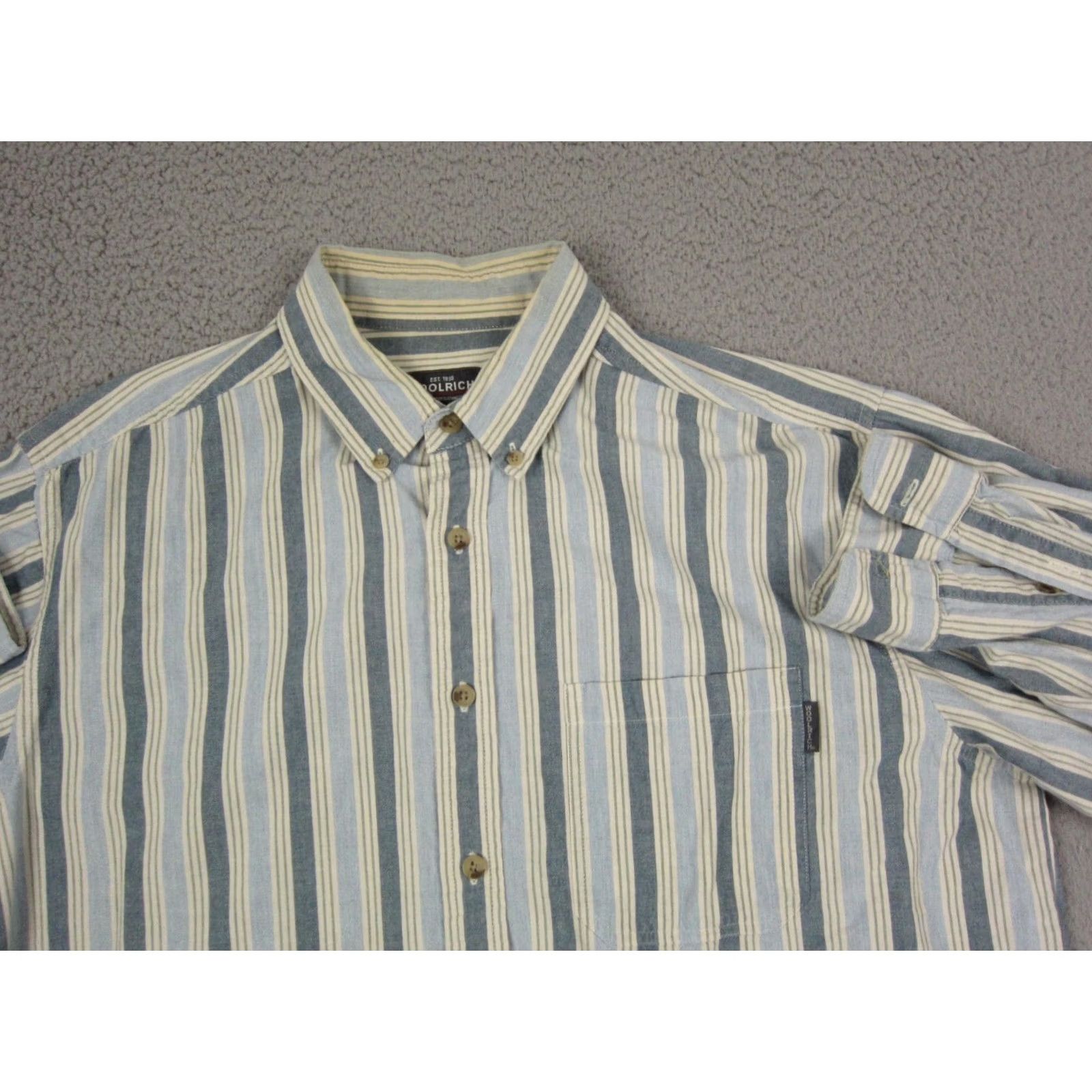 Vintage VINTAGE Woolrich Shirt Mens XL Blue Striped Button-Up Collared Denim 90s Outdoor Workwear 80s 90s Mens XL Blue Woolrich Shirt Size US XL / EU 56 / 4 - 2 Thumbnail