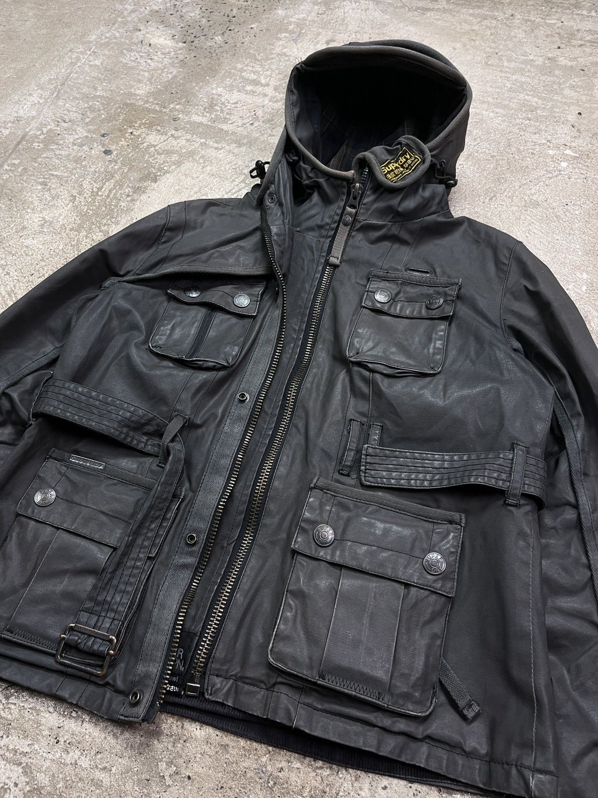 Superdry DOUBLE HOODED WAXED BOXY MULTIPOCKET BIKER JACKET - № 2253 Size US M / EU 48-50 / 2 - 5 Thumbnail