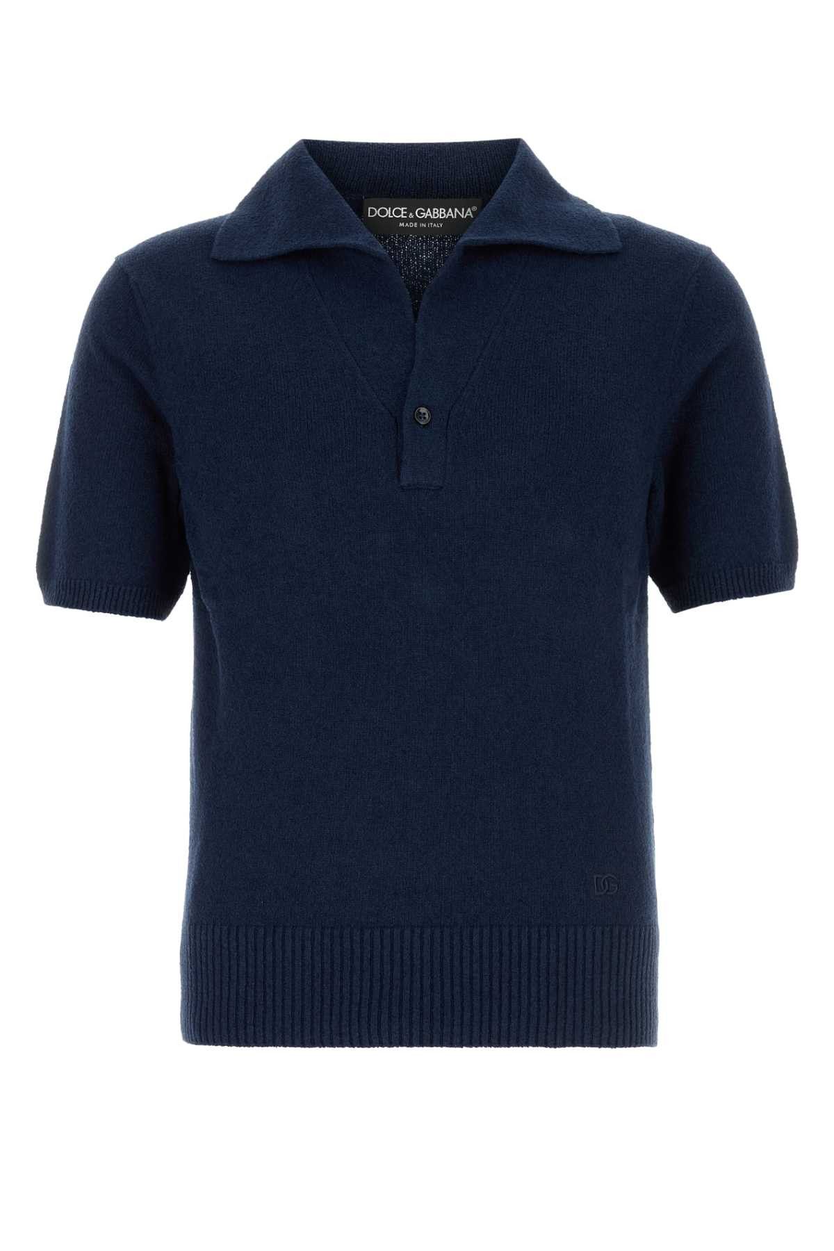 Dolce & Gabbana Navy Blue Cotton Blend Polo Shirt Size US L / EU 52-54 / 3 - 1 Thumbnail