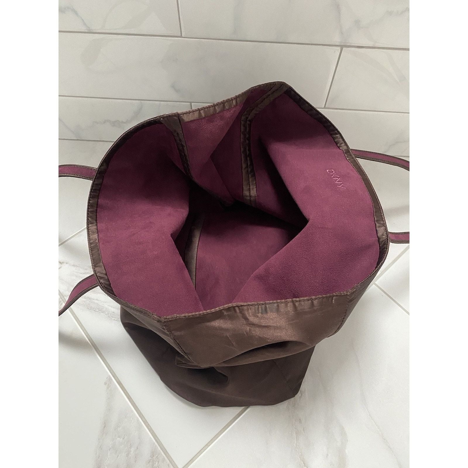 DKNY Vintage DKNY Tote Bag Velour Velvet Burgundy Reversible Size ONE SIZE - 6 Thumbnail