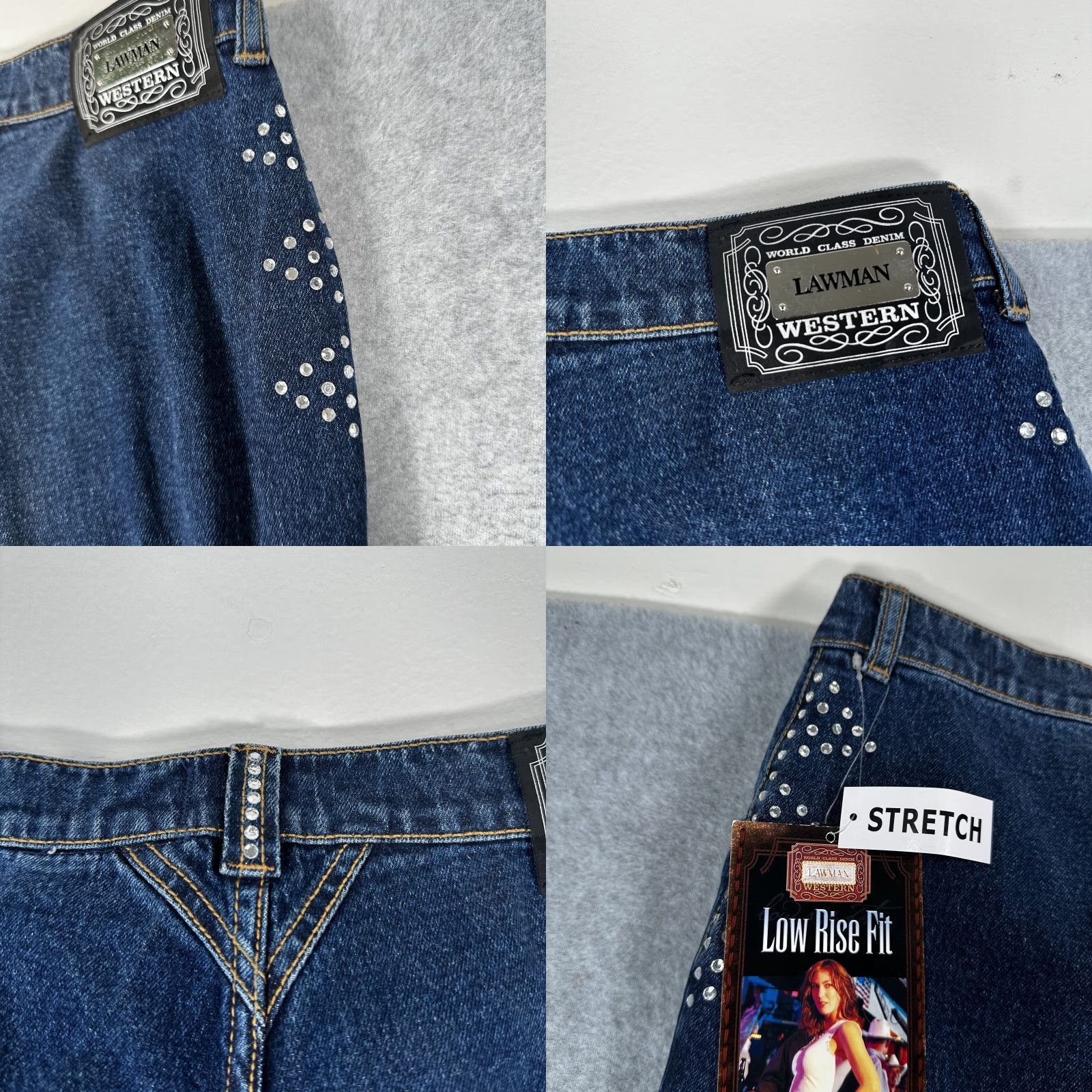 Vintage Lawman Jeans Women Blue Low Rise Slim Fit Stretch Crystal Studded 11 Slim 34in Inseam Denim Western Size 32" / US 10 / IT 46 - 9 Thumbnail