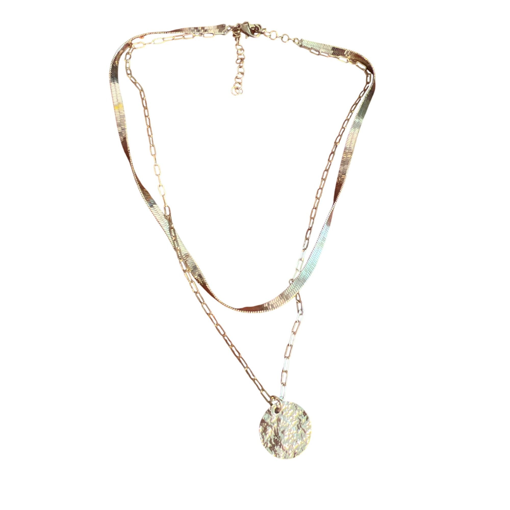 Other Gold Tone Layered Chain Necklace Herringbone Chain Link Text Size ONE SIZE - 1 Thumbnail