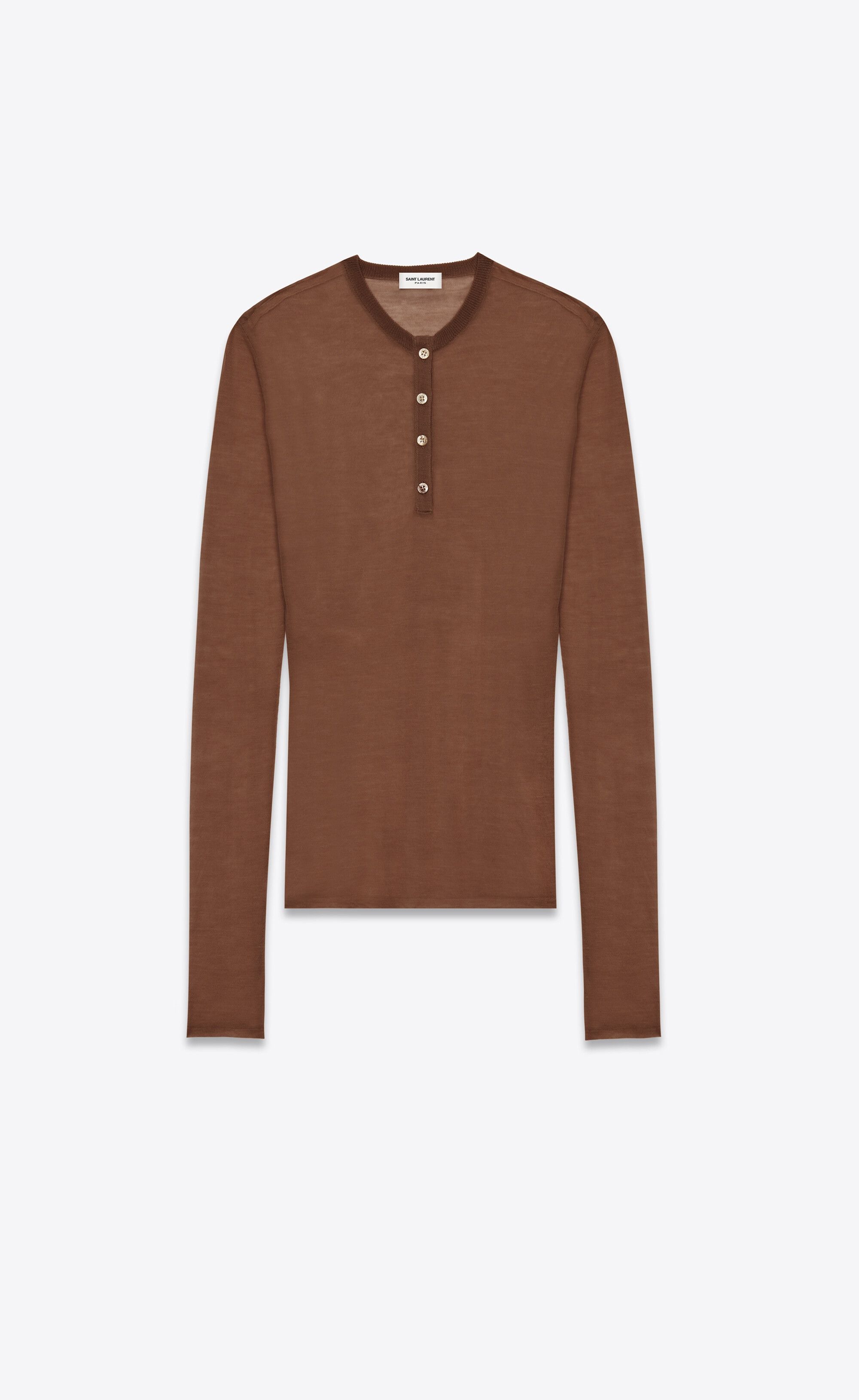 Saint Laurent Paris oc11z1125 Henley Shirt in knit in Brown Size XL / US 12-14 / IT 48-50 - 1 Thumbnail