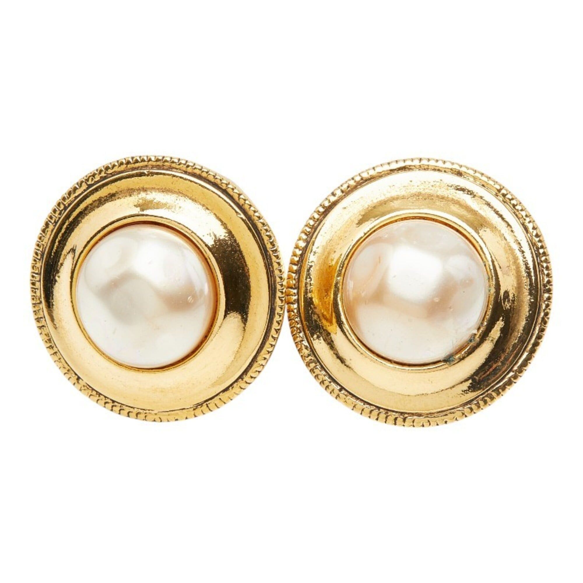 Chanel Chanel Round Earrings, Gold, Faux Pearl, Plated, Women's. Size ONE SIZE - 1 Thumbnail