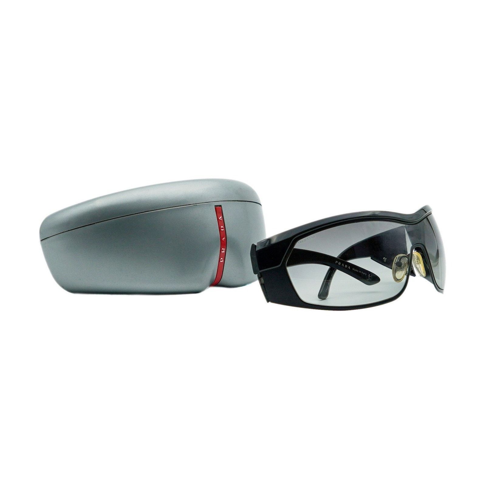 Prada Prada SPR 62I Black Shield Gradient Logo Y2K Sunglasses Size ONE SIZE - 10 Thumbnail
