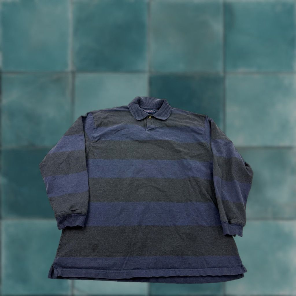 Roundtree & Yorke VINTAGE Roundtree & Yorke Rugby Shirt Mens Large Blue Striped Sueded Cotton Polo Long Sleeve Casual Jersey Size US L / EU 52-54 / 3 - 1 Thumbnail