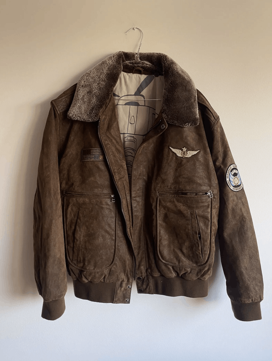 Vintage Leather Flight Bomber Jacket Sherpa Top Gun Style