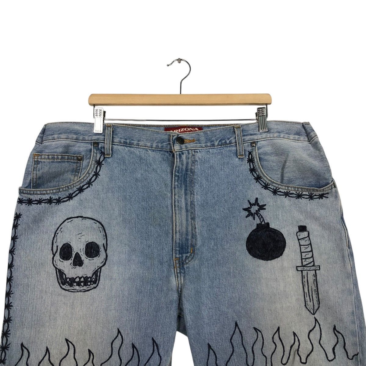 Vintage 🔥VINTAGE BIKER SHORT DENIM PANTS ARIZONA SKELETON DESIGN Size US 38 / EU 54 - 5 Thumbnail