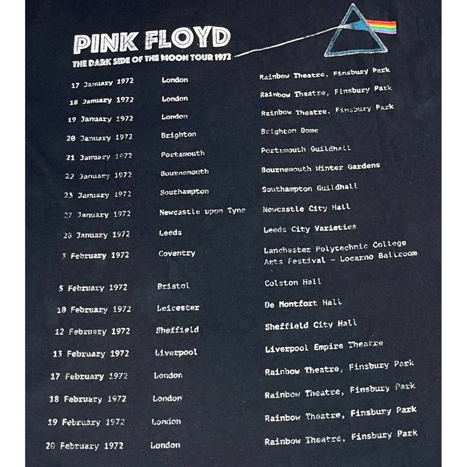 Vintage Pink Floyd T-Shirt Men XL Dark Side of the Moon Tour 1972 2016 Black 100% Cotton Double-Sided UK Made Size US XL / EU 56 / 4 - 3 Thumbnail