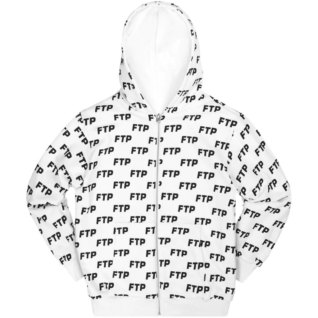 image of Fuck The Population Ftp Reversible All Over Logo Hoodie in White, Men's (Size XL)