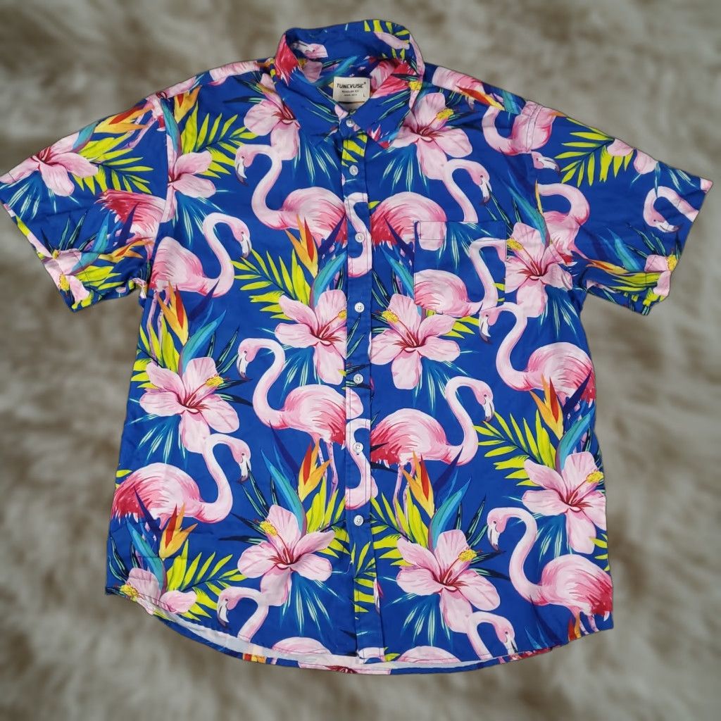 Vintage Tunevuse Shirt Mens Large Blue Floral Button Up Short Sleeve Shirt Size US L / EU 52-54 / 3 - 1 Thumbnail