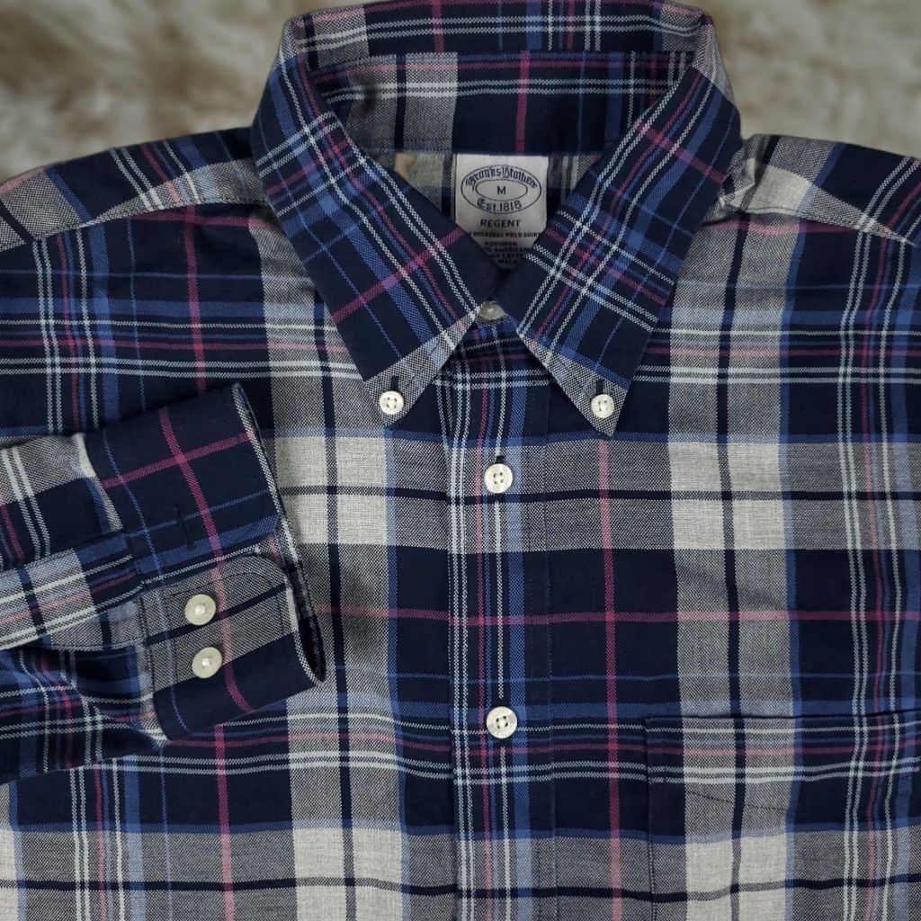 Brooks Brothers Brooks Brothers Button-Up Shirt Mens Medium Blue Plaid Long Sleeve Regular Fit Size US M / EU 48-50 / 2 - 1 Thumbnail