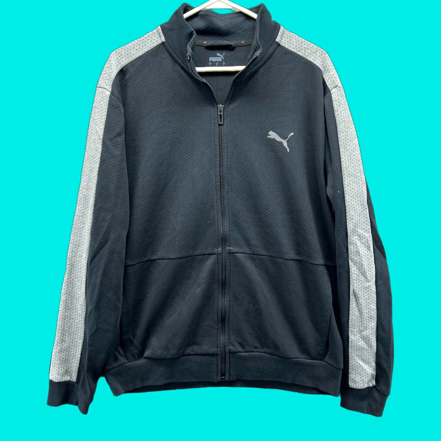 Puma VINTAGE Puma Track Jacket Mens Large Black Gray Full Zip Logo Athletic Cotton Size US L / EU 52-54 / 3 - 1 Thumbnail