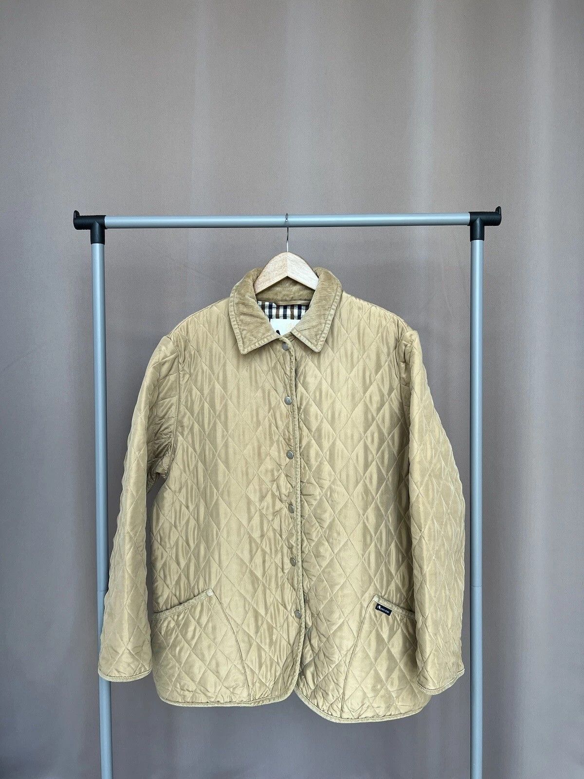 Aquascutum Beige Quilted Silk Jacket Mens L/XL Cord Collar
