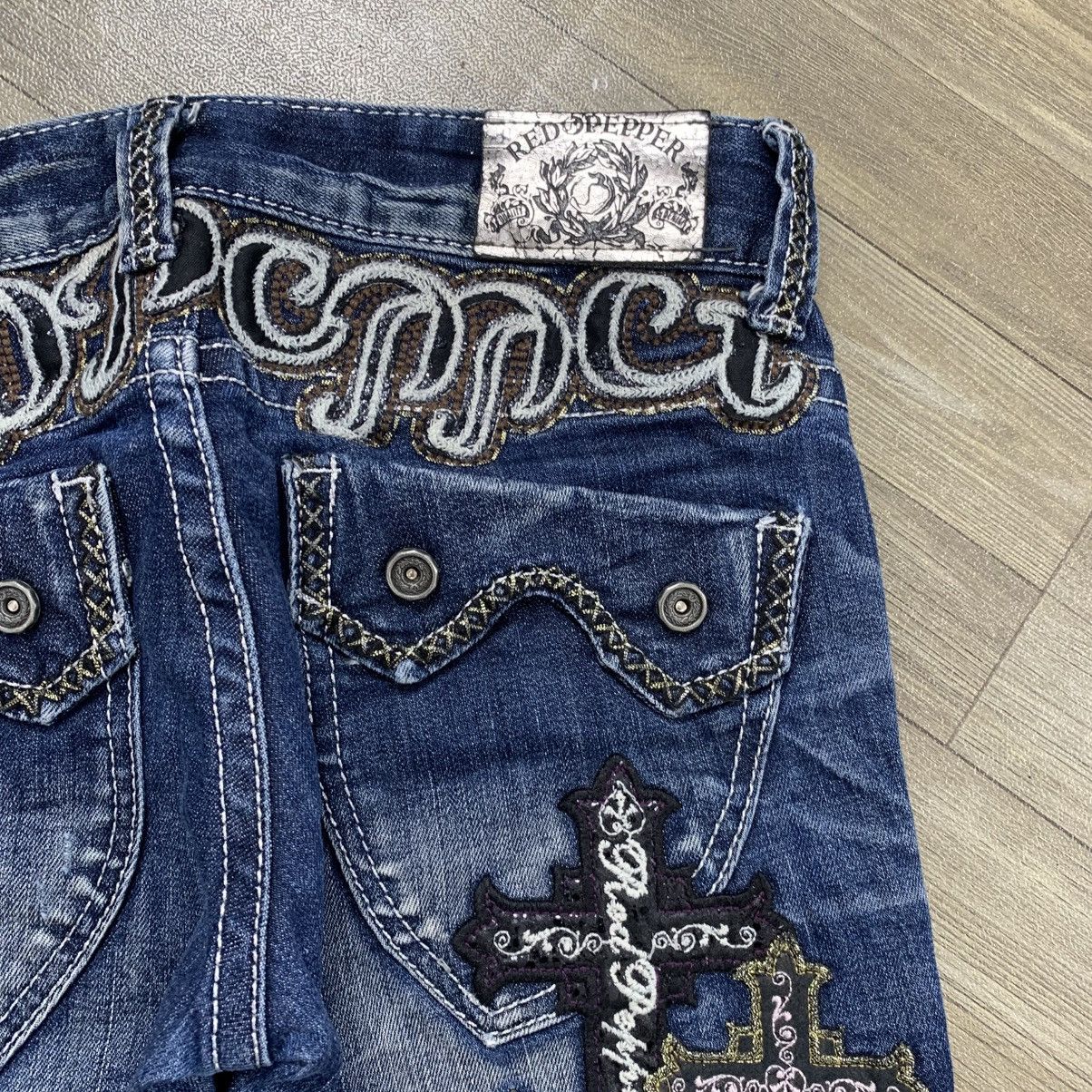 Japanese Brand Y2K Vintage Red Pepper Cross Punk Distressed Skinny Jeans Size US 28 / EU 44 - 5 Thumbnail