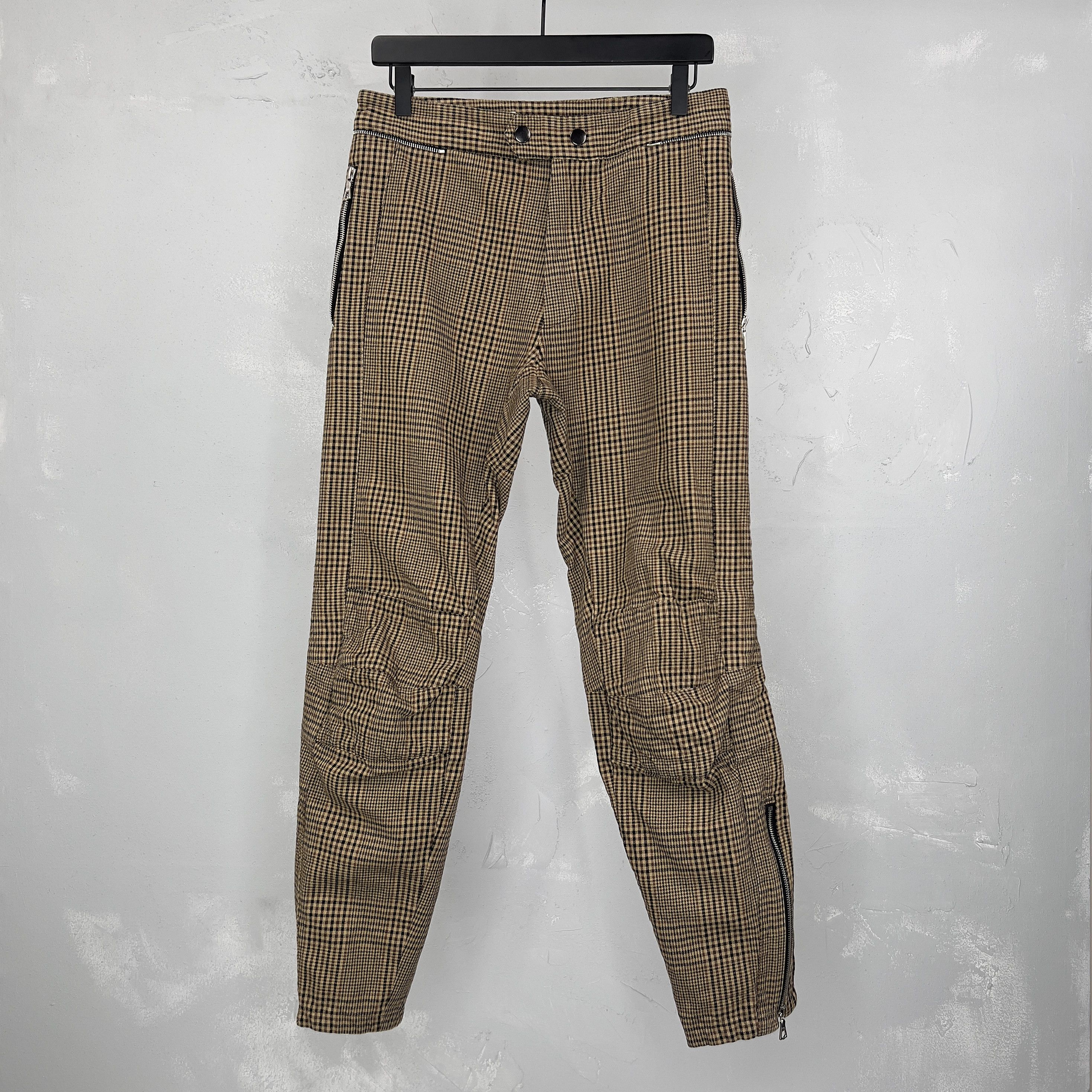 image of Dries Van Noten Cotton Plaid Slim Fit Trousers in Tan, Women's (Size 30)