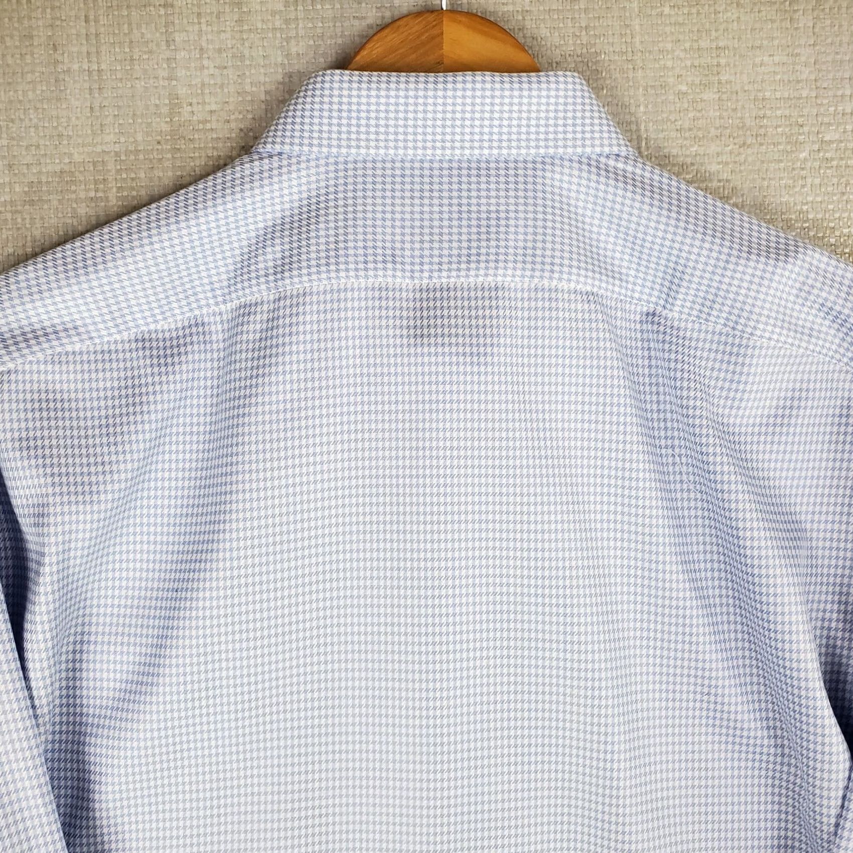 Loro Piana VINTAGE Loro Piana Mens Button-Up Shirt Houndstooth Twill Blue 17/32 Size US XL / EU 56 / 4 - 7 Thumbnail