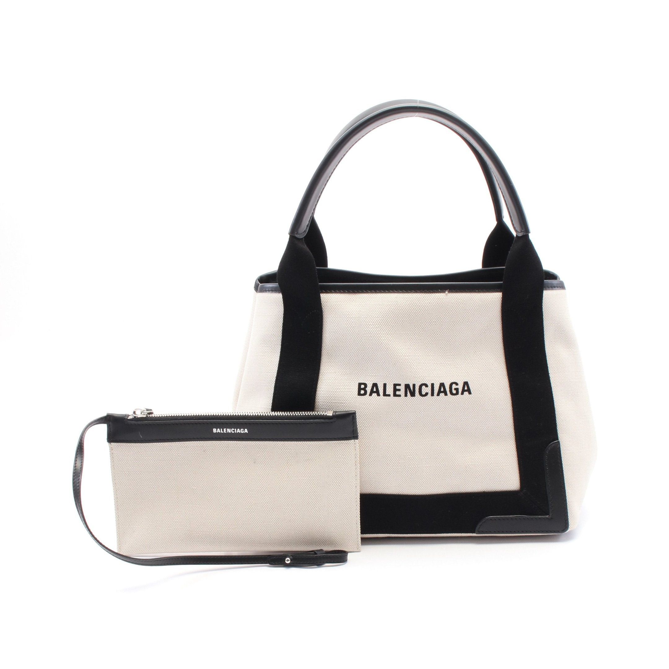Balenciaga Balenciaga Navy Cabas S Hippopotamus Handbag Tote Bag Canvas Leather Ivory Black Size ONE SIZE - 1 Thumbnail