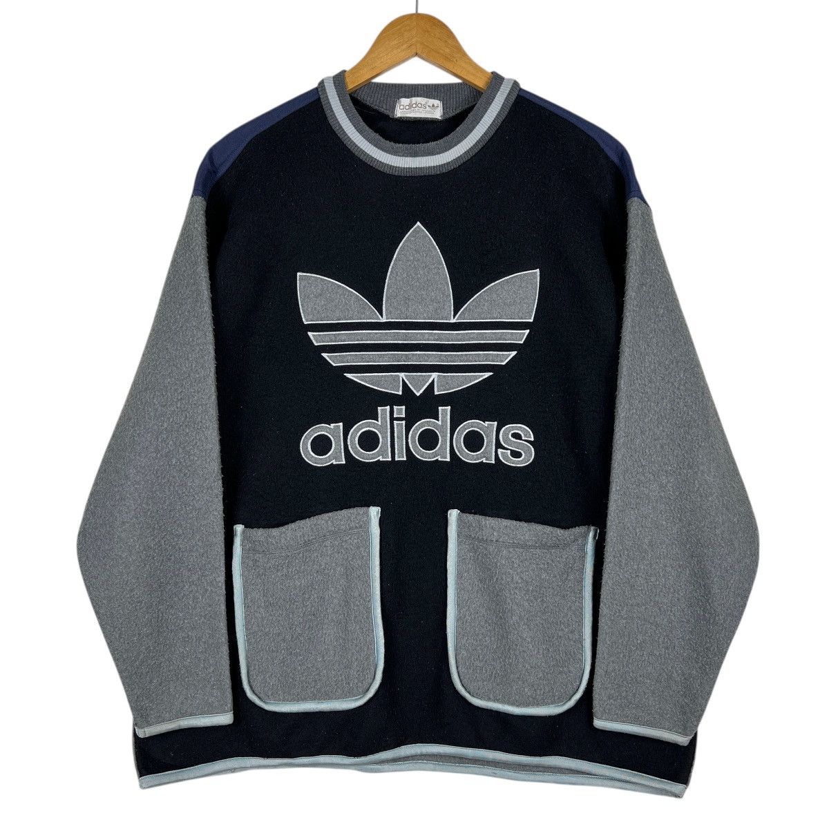 Adidas 🔥 90s Vintage Adidas Big Logo Fleece Jumper Pocket Size US M / EU 48-50 / 2 - 1 Thumbnail