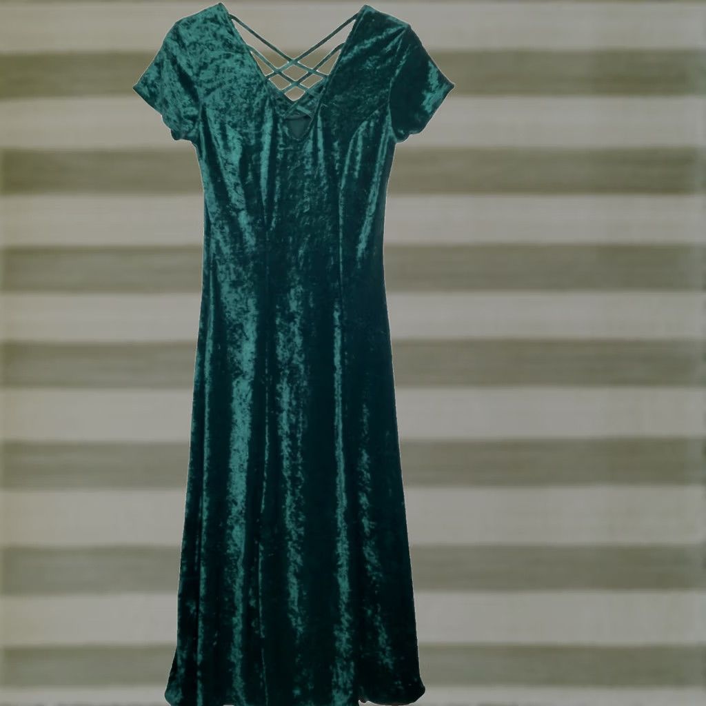 AQUA VINTAGE Styleworks Dress XS Aqua Velour Fairy Renaissance Whimsical Forest 90s Style 52" Long Size XS / US 0-2 / IT 36-38 - 1 Thumbnail