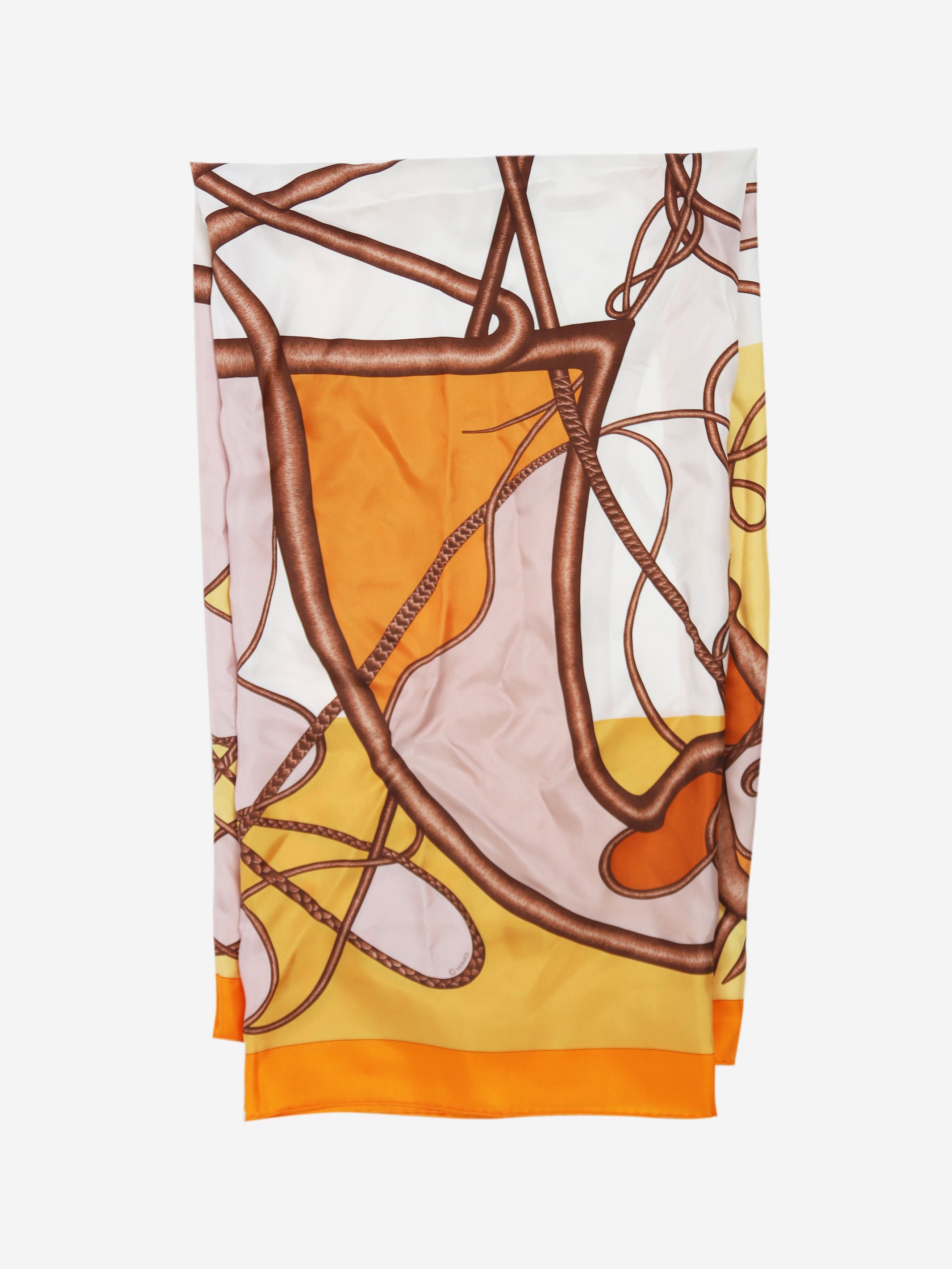 image of Hermes Orange Rope Print Scarf, Women's