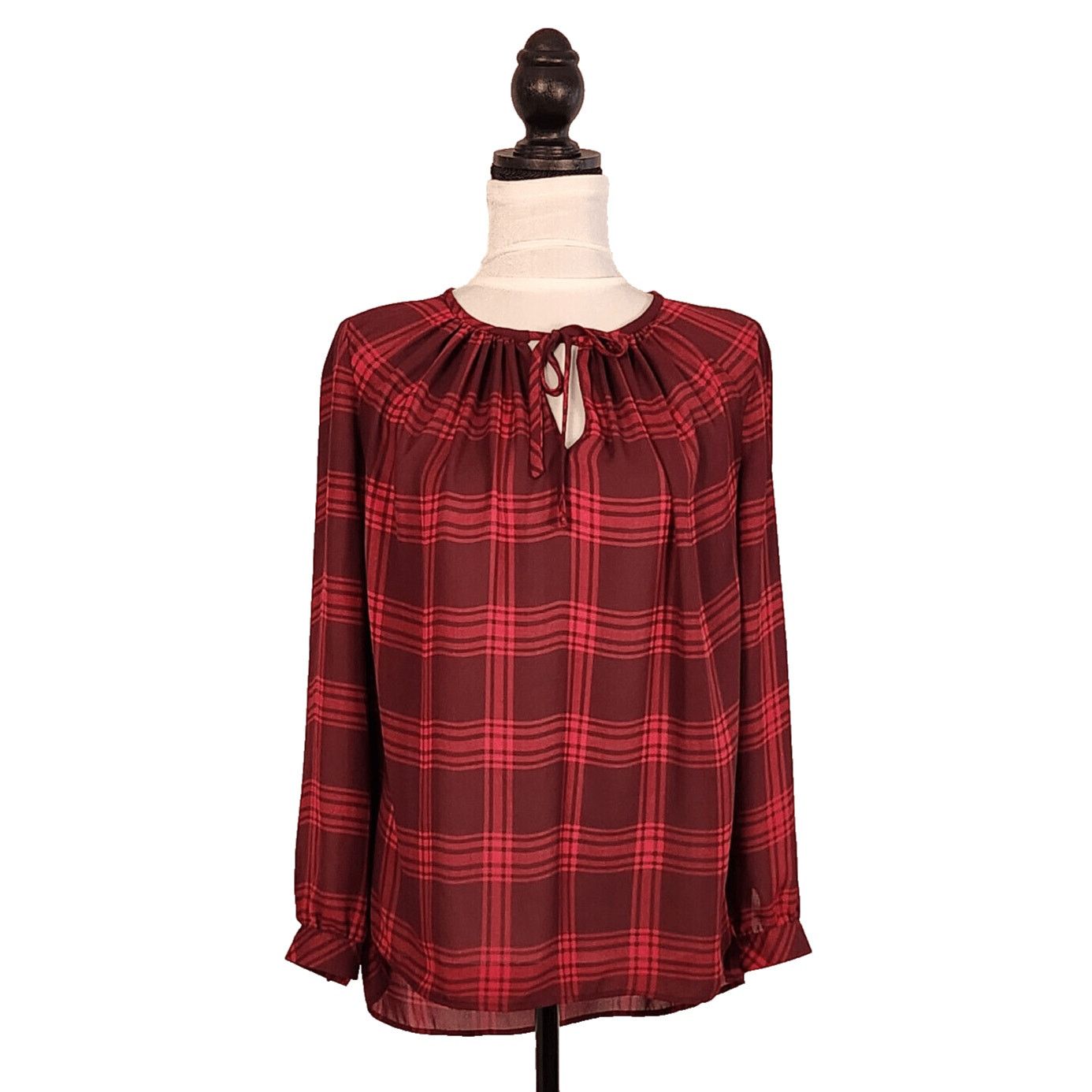 Other a.n.a A New Approach Petite Small PS Blouse Red Plaid Top Size S / US 4 / IT 40 - 1 Thumbnail