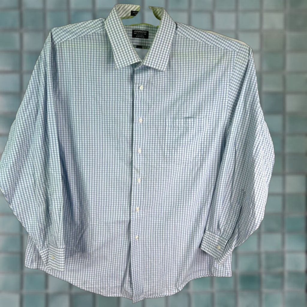 Arrow Arrow Stripe Fitted Button-Up Shirt 18 34/35 Blue Long Sleeve Mens Size US XXL / EU 58 / 5 - 1 Thumbnail