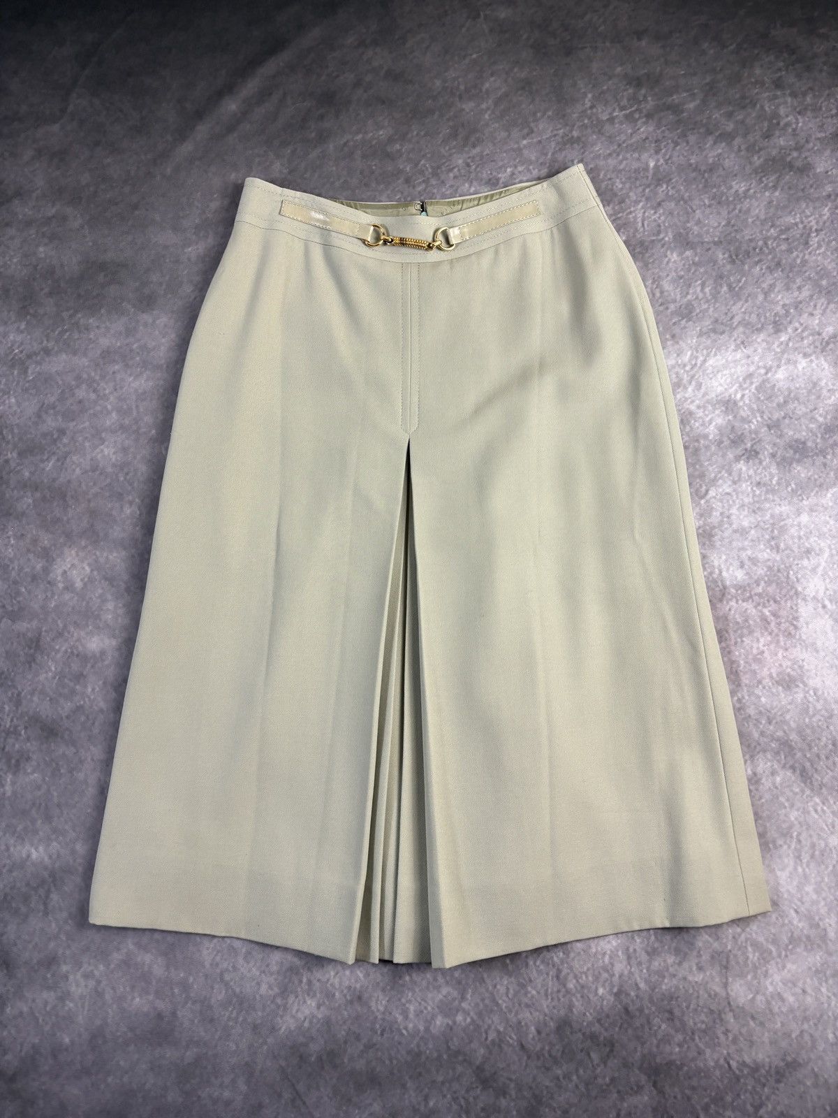 Celine × Vintage 1970s Celine Skirt Vintage Wool Maxi Pistachio Horsebit Gold Size 28" / US 6 / IT 42 - 18 Thumbnail