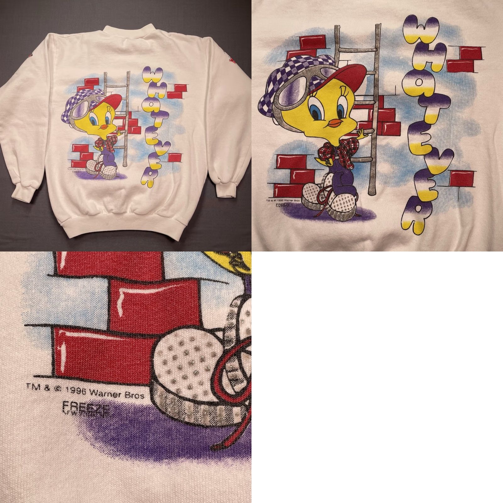 Vintage VINTAGE Looney Tunes Sweatshirt Men Regular Small S White Graphic Print 90s Bugs Bunny Crew Neck Pullover 1996 Size US S / EU 44-46 / 1 - 8 Thumbnail
