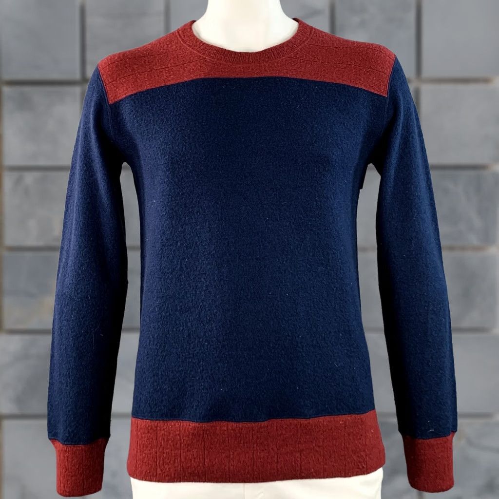 Visvim VISVIM Size L Navy Burgundy Color Block Wool Crew-Neck Sweater Size US L / EU 52-54 / 3 - 1 Thumbnail