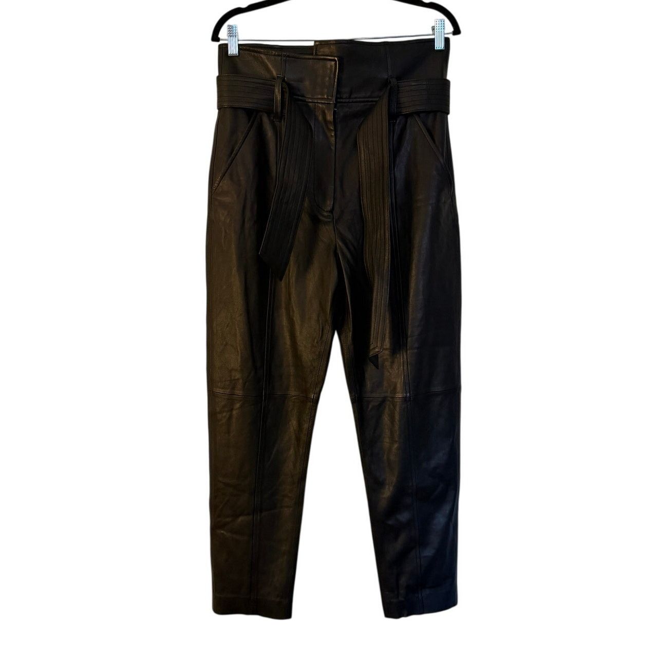 Veronica Beard Veronica Beard NWT Black Izera Straight-Leg Leather Pants Size 32" / US 10 / IT 46 - 1 Thumbnail