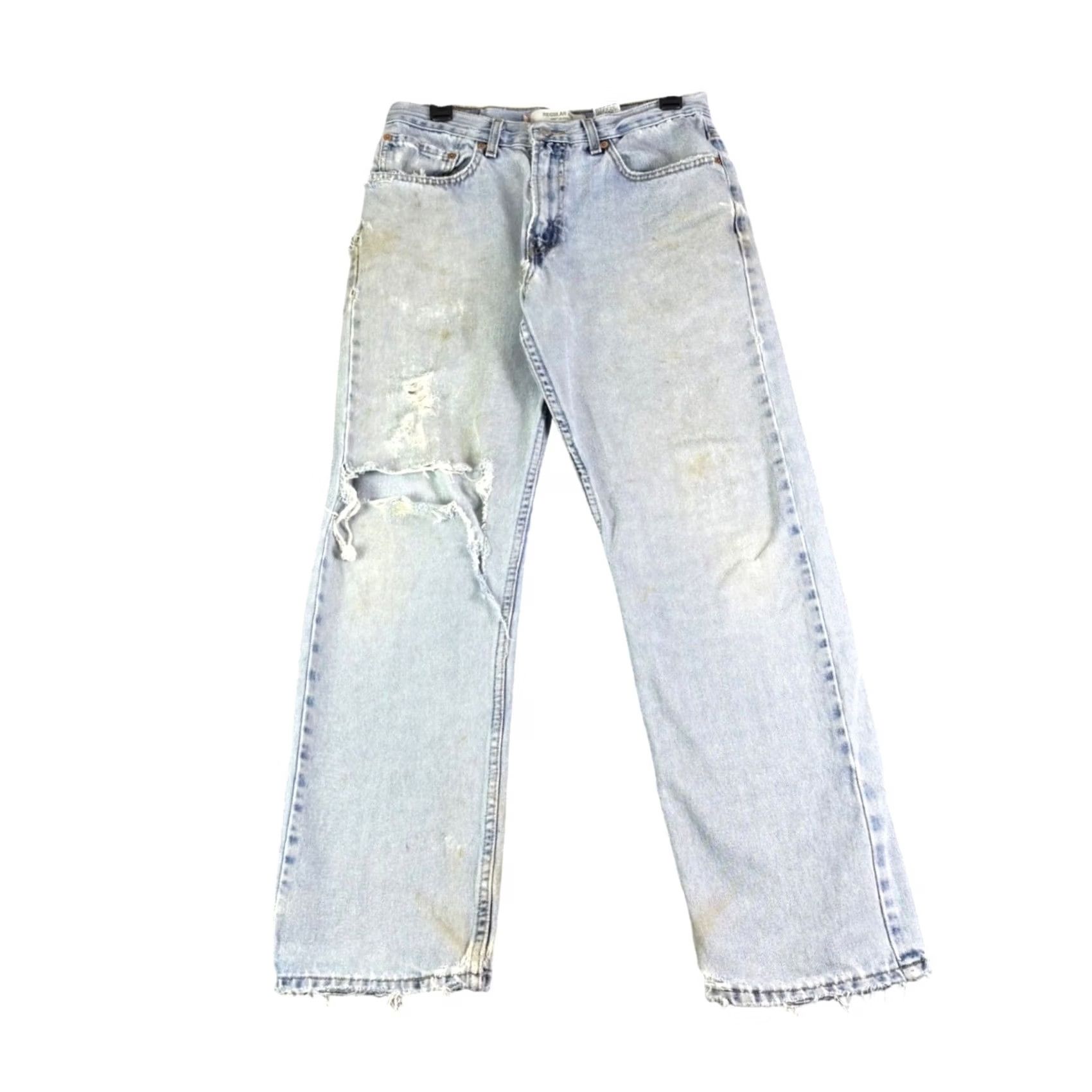 Levi's Levis 505 Regular Fit Distressed Light Wash Jeans Mens 30x30 Vintage Denim Size US 30 / EU 46 - 2 Thumbnail