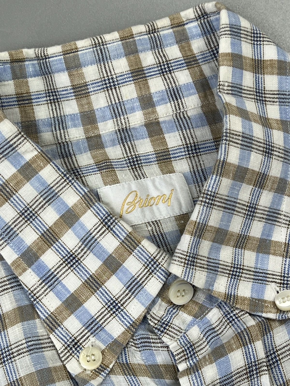Brioni Brioni Short Sleeve Linen Tartan Shirt (Y0543) Size US XL / EU 56 / 4 - 4 Thumbnail
